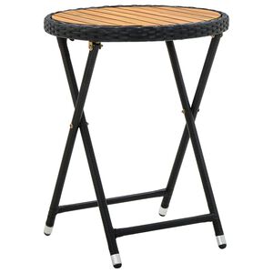 vidaXL Table &agrave; th&eacute; Noir 60 cm R&eacute;sine tress&eacute;e et bois d'acacia solide