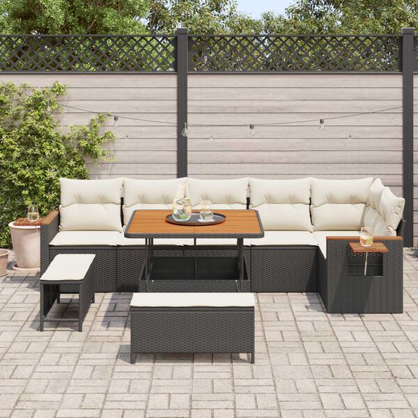 vidaXL Ensemble de canap&eacute; de jardin avec coussin 9 pcs Noir et Cr&egrave;me