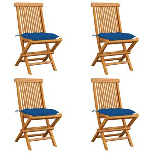 vidaXL Chaises pliantes avec coussins bleus 4 pcs teck massif
