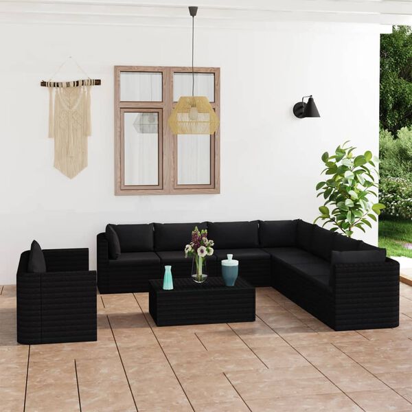 vidaXL Salon de jardin 11 pcs avec coussins R&eacute;sine tress&eacute;e Noir