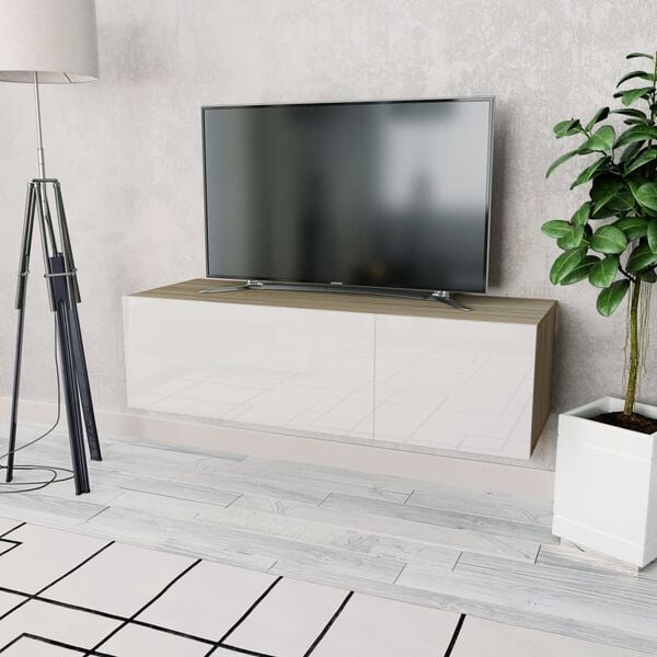 vidaXL Meuble TV bois d’ingénierie 120x40x34cm Chêne et blanc brillant