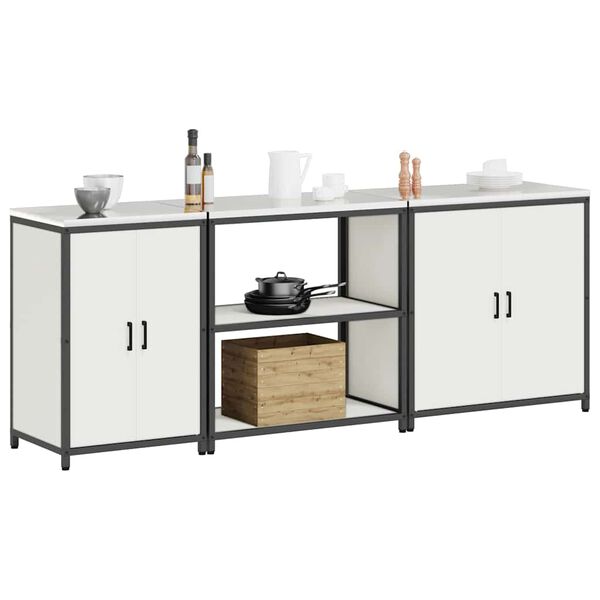 vidaXL Ensemble de rangement cuisine avec &eacute;tag&egrave;re 3 pcs Blanc Acier