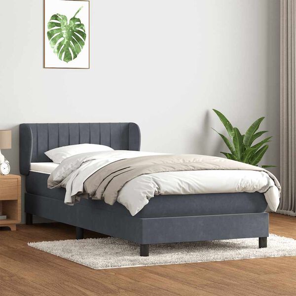 vidaXL Sommier &agrave; lattes de lit et matelas gris fonc&eacute; 90x210 cm velours