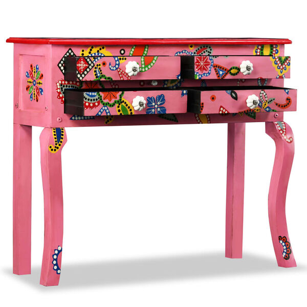 vidaXL Table console Bois de manguier massif Rose Peint &agrave; la main