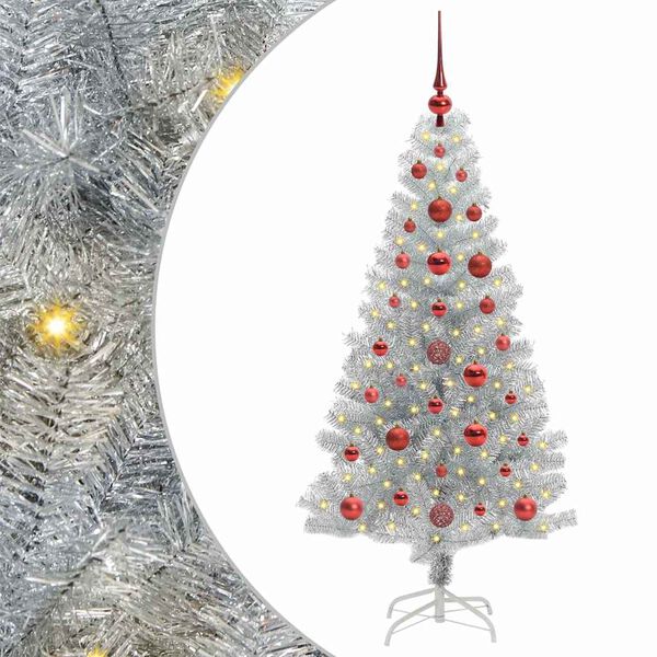 vidaXL Sapin de No&euml;l avec 150 LED avec support Argent 120 cm PET
