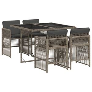 vidaXL Ensemble &agrave; manger de jardin 5 pcs coussins gris r&eacute;sine tress&eacute;e