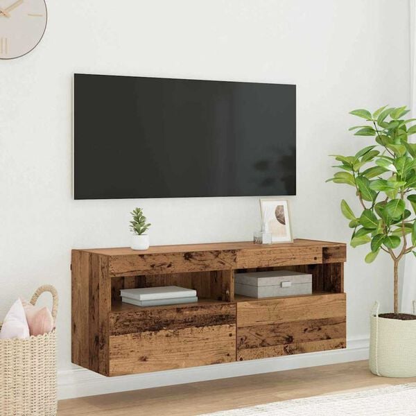 vidaXL Meuble TV mural Bois Ancien 100 x 30 x 40 cm Bois d'ing&eacute;nierie