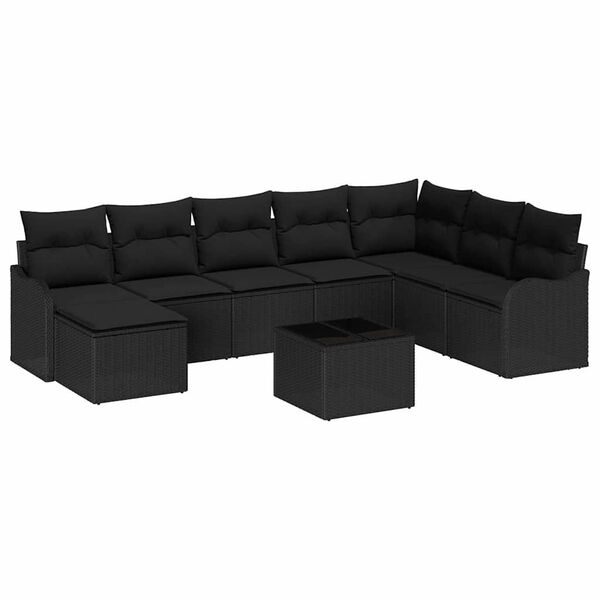vidaXL Ensemble de canap&eacute; de jardin avec coussin 9 pcs Noir Poly rotin