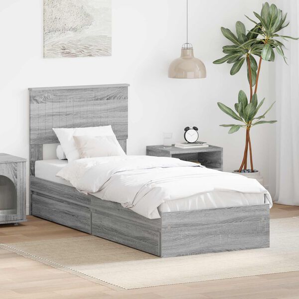 vidaXL Lit de Rangement Gris Sonoma 75 x 190 cm Bois d'ing&eacute;nierie
