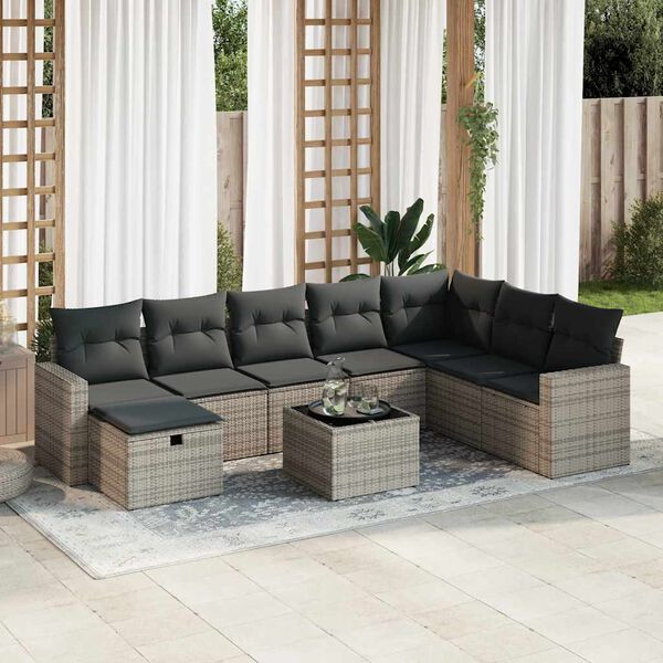 vidaXL Salon de jardin 8 pcs avec coussins gris r&eacute;sine tress&eacute;e