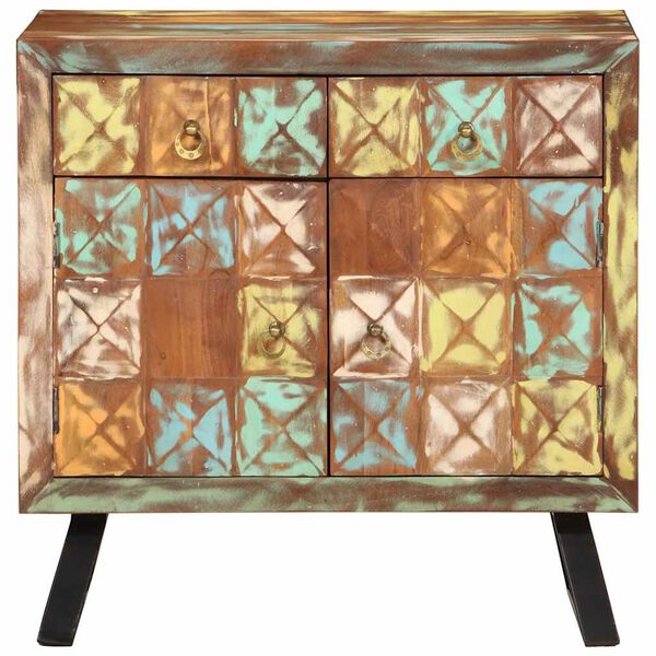 vidaXL Armoire &agrave; tiroir multicolore 70x35x70 cm bois de r&eacute;cup&eacute;ration