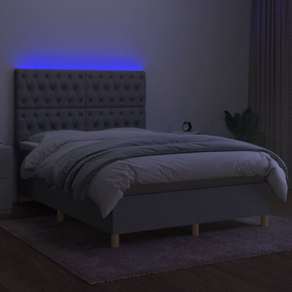 vidaXL Sommier &agrave; lattes de lit et matelas et LED Gris clair 140x190 cm