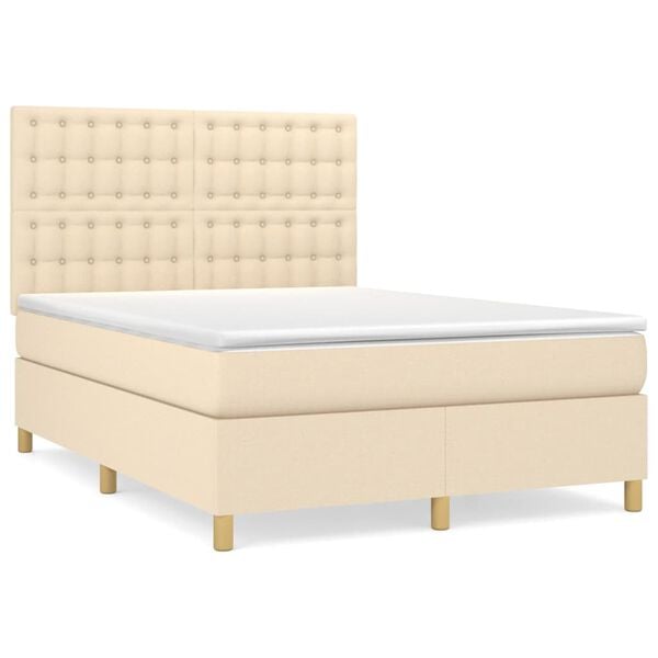vidaXL Sommier &agrave; lattes de lit avec matelas Cr&egrave;me 140x190 cm Tissu