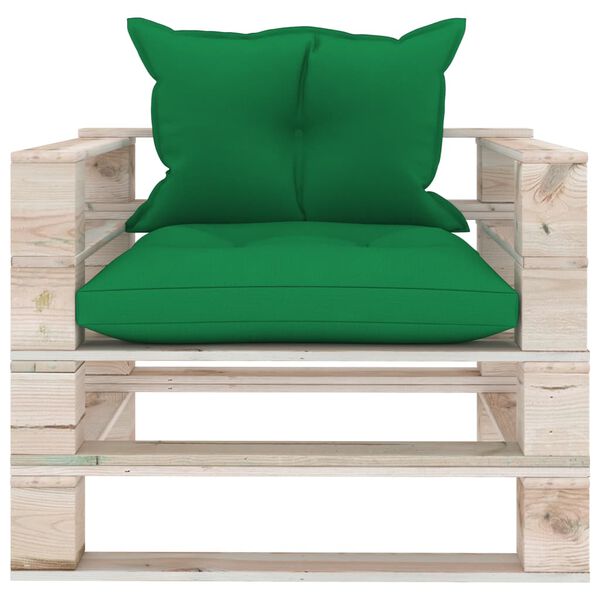 vidaXL Canap&eacute; palette de jardin avec coussins vert Bois de pin