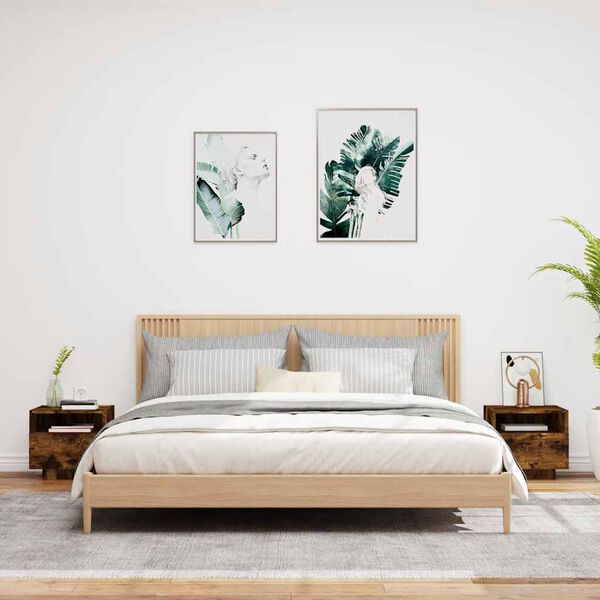 vidaXL Armoires de chevet avec lumières LED 2 pcs chêne fumé