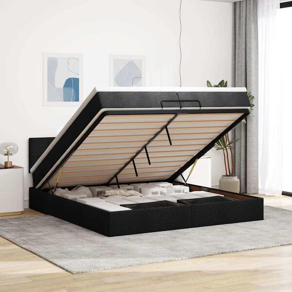 VidaXL Cadre de lit ottoman avec matelas noir 200x200cm tissu