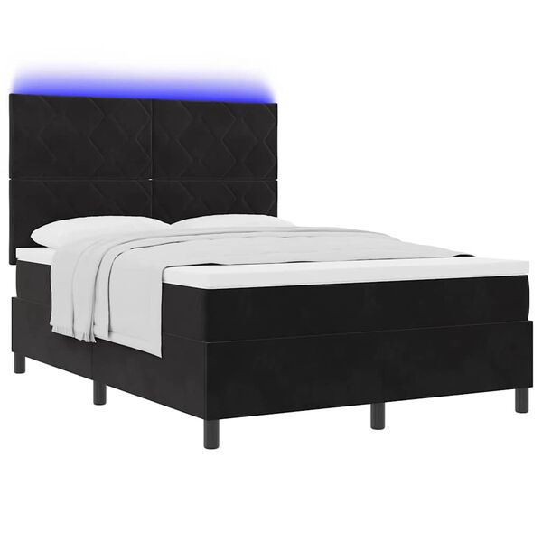 vidaXL Lit &agrave; ressort LED avec matelas Noir 140 x 200 cm Velours