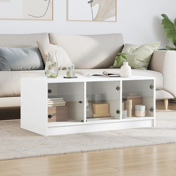 vidaXL Table basse avec portes en verre blanc 102x50x42 cm