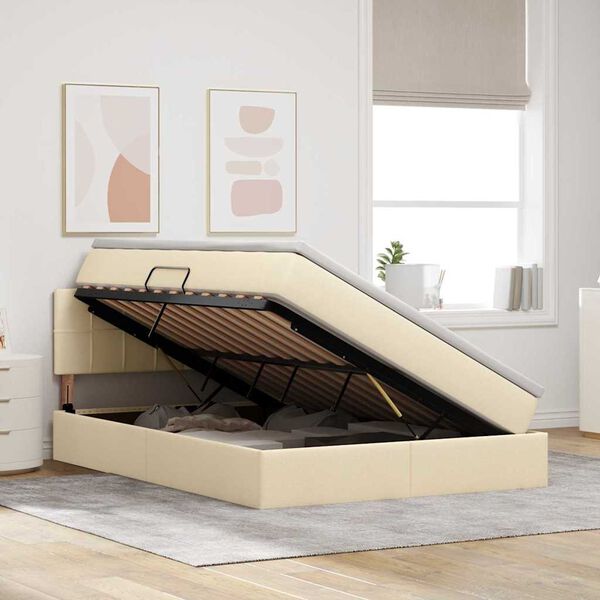 vidaXL Lit avec rangement et matelas avec matelas Cr&egrave;me 140 x 190 cm