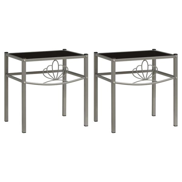 vidaXL Tables de chevet 2 pcs Gris et noir M&eacute;tal et verre