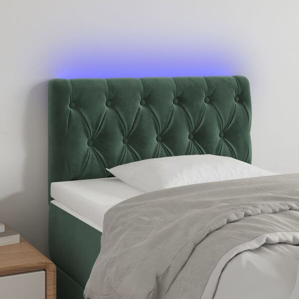vidaXL T&ecirc;te de lit &agrave; LED Vert fonc&eacute; 80x7x78/88 cm Velours