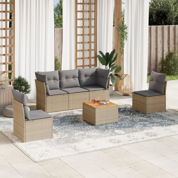 vidaXL Salon de jardin avec coussins 6pcs m&eacute;lange beige r&eacute;sine tress&eacute;e