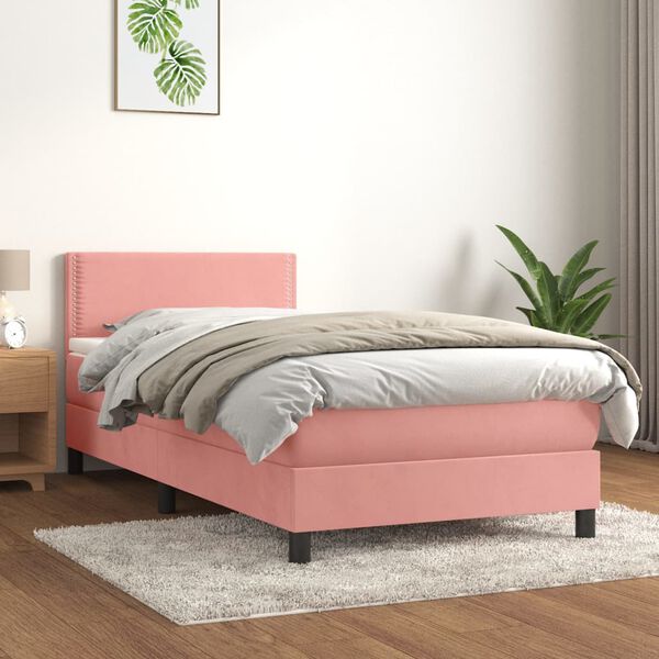 vidaXL Sommier &agrave; lattes de lit avec matelas Rose 100x200 cm Velours
