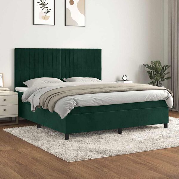 vidaXL Sommier &agrave; lattes de lit et matelas Vert fonc&eacute; 160x200cm Velours