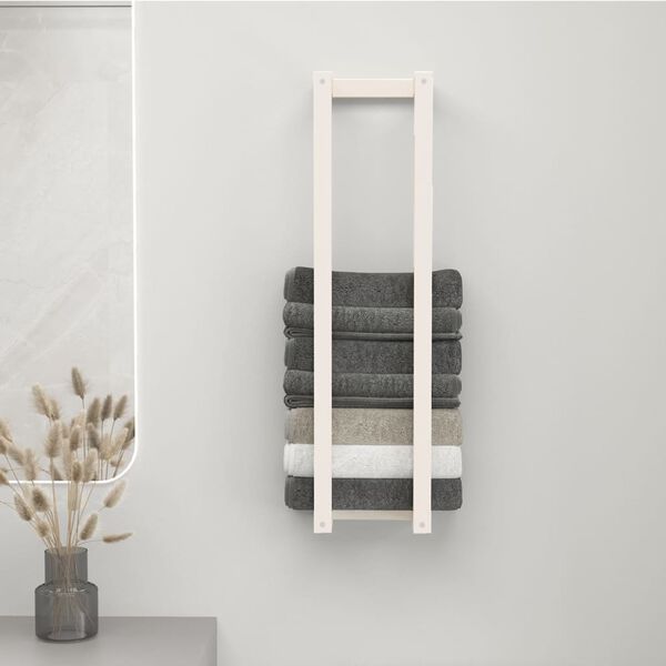 vidaXL Porte-serviette Blanc 23x18x90 cm Bois de pin massif