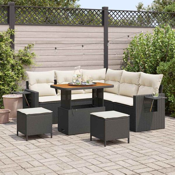 vidaXL Ensemble de canap&eacute; de jardin 9 pcs Noir et Cr&egrave;me polyrotin