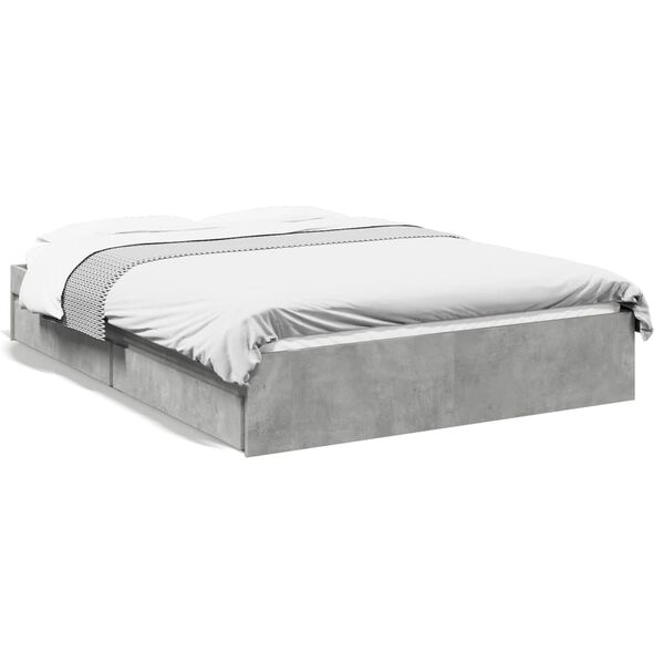 vidaXL Cadre de lit avec tiroirs sans matelas gris b&eacute;ton 140x190 cm
