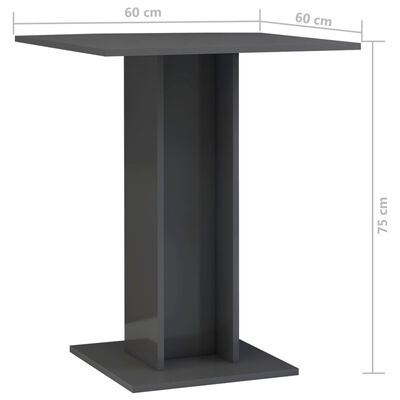 vidaXL Table de bistro Gris brillant 60x60x75 cm Aggloméré