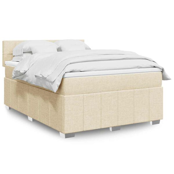 vidaXL Sommier &agrave; lattes de lit avec matelas Cr&egrave;me 140x190 cm Tissu