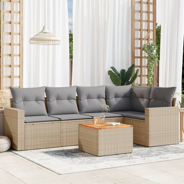 vidaXL Salon de jardin avec coussins 6pcs m&eacute;lange beige r&eacute;sine tress&eacute;e