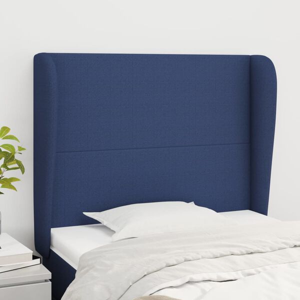 vidaXL Tête de lit avec oreilles Bleu 103x23x118/128 cm Tissu