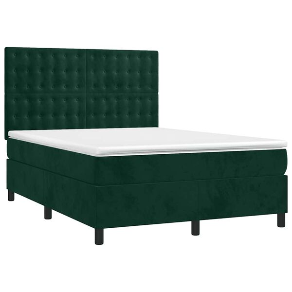 vidaXL Sommier &agrave; lattes de lit matelas et LED Vert fonc&eacute; 140x200 cm