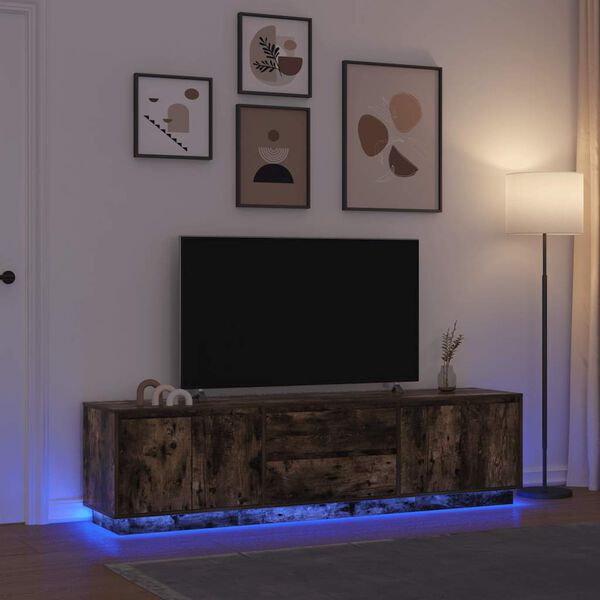 vidaXL Meuble TV avec lumi&egrave;res LED ch&ecirc;ne fum&eacute; 193,5x41x50 cm