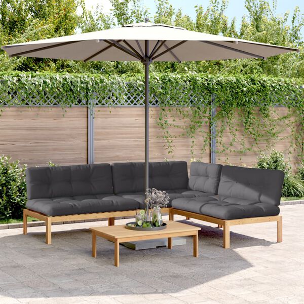 vidaXL Salon palette de jardin avec coussins 4pcs bois d'acacia massif
