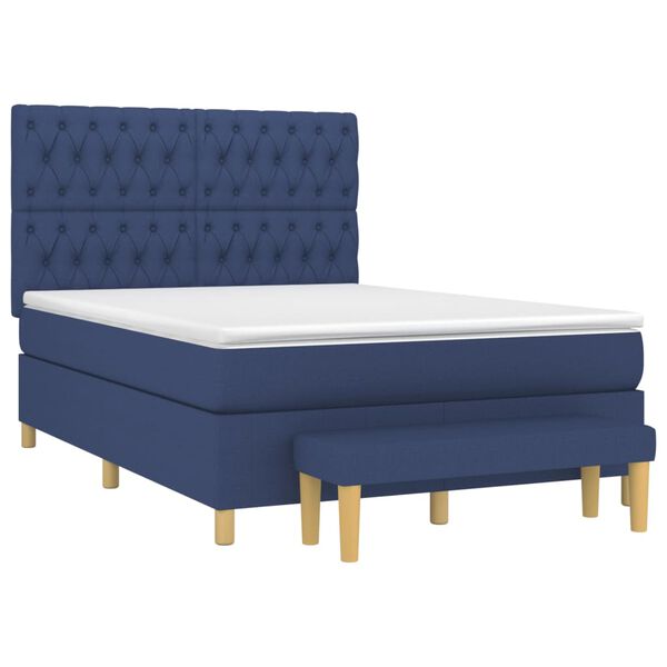 vidaXL Sommier &agrave; lattes de lit avec matelas Bleu 140x200 cm Tissu