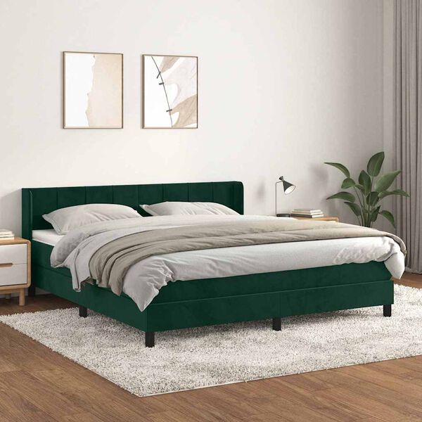 vidaXL Sommier &agrave; lattes de lit et matelas Vert fonc&eacute; 180x200cm Velours