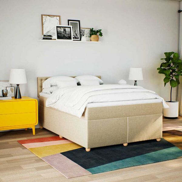vidaXL Sommier &agrave; lattes de lit avec matelas Cr&egrave;me 140x190 cm Tissu