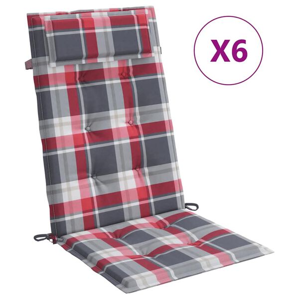 vidaXL Coussins de chaise &agrave; dossier haut lot de 6 carreaux rouge