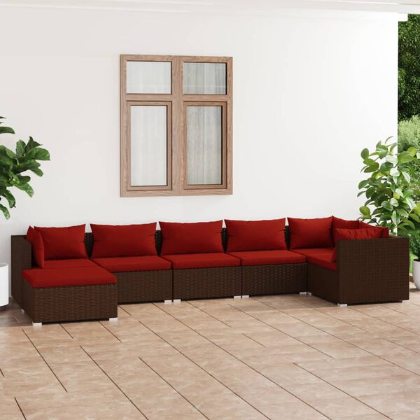 vidaXL Salon de jardin 7 pcs avec coussins R&eacute;sine tress&eacute;e Marron