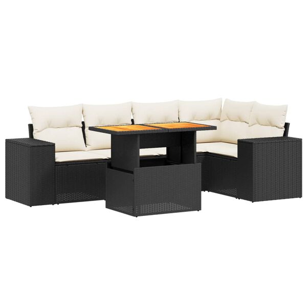 vidaXL Salon de jardin 6 pcs avec coussins noir r&eacute;sine tress&eacute;e