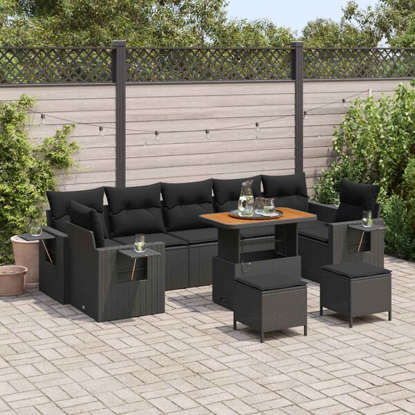 vidaXL Ensemble de canap&eacute; de jardin 10 pcs Noir polyrotin