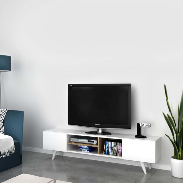 Homemania Meuble TV Dore 160x29,7x40,6 cm Blanc et noyer
