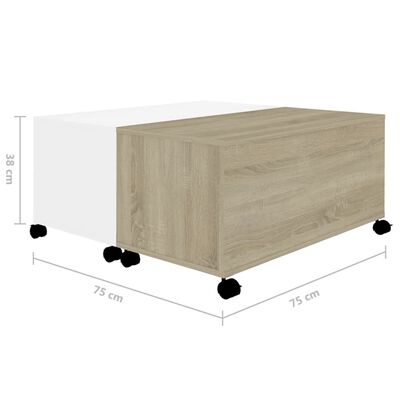 vidaXL Table basse Blanc et chêne sonoma 75x75x38 cm Aggloméré