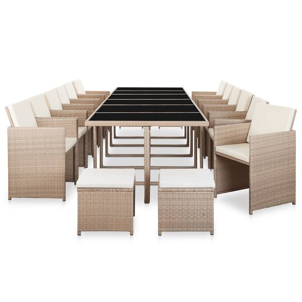 vidaXL Ensemble &agrave; manger d'ext&eacute;rieur avec coussins 17 pcs rotin Beige