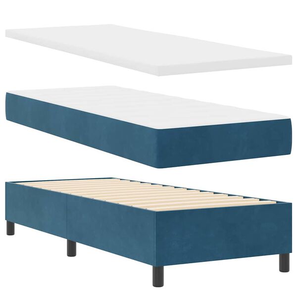 vidaXL Lit &agrave; ressorts avec matelas Bleu fonc&eacute; 80 x 200 cm Velours