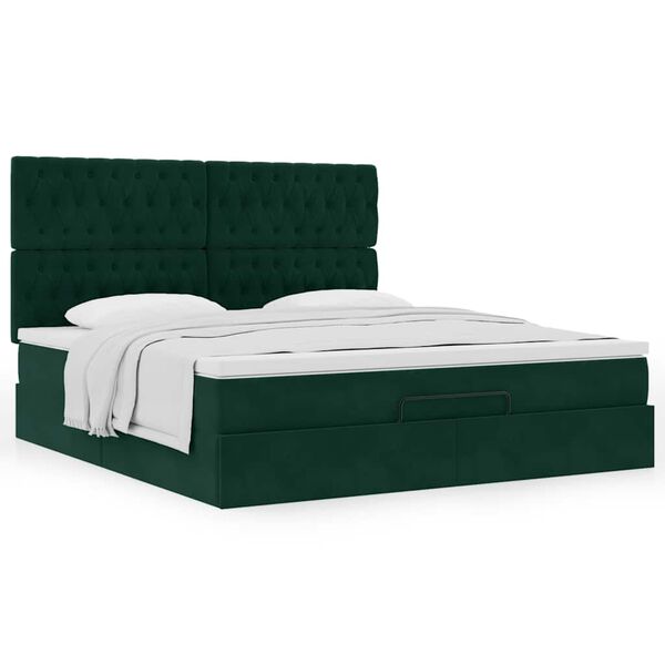VidaXL Cadre de lit ottoman avec matelas vert fonc&eacute; 180x200cm velours